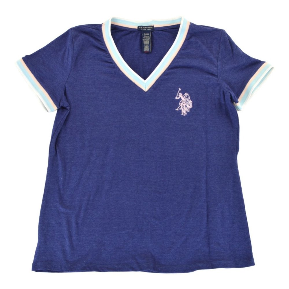 Us Polo Assn Womens USPA V-Neck T-Shirt Size S Blue Short Sleeve